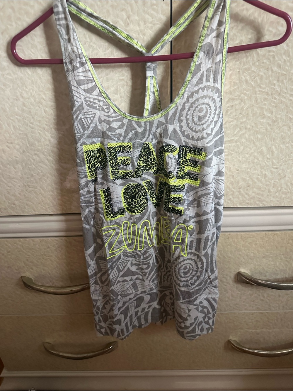 Zumba Fitness Gray Tank Top with Neon Yellow Graphic